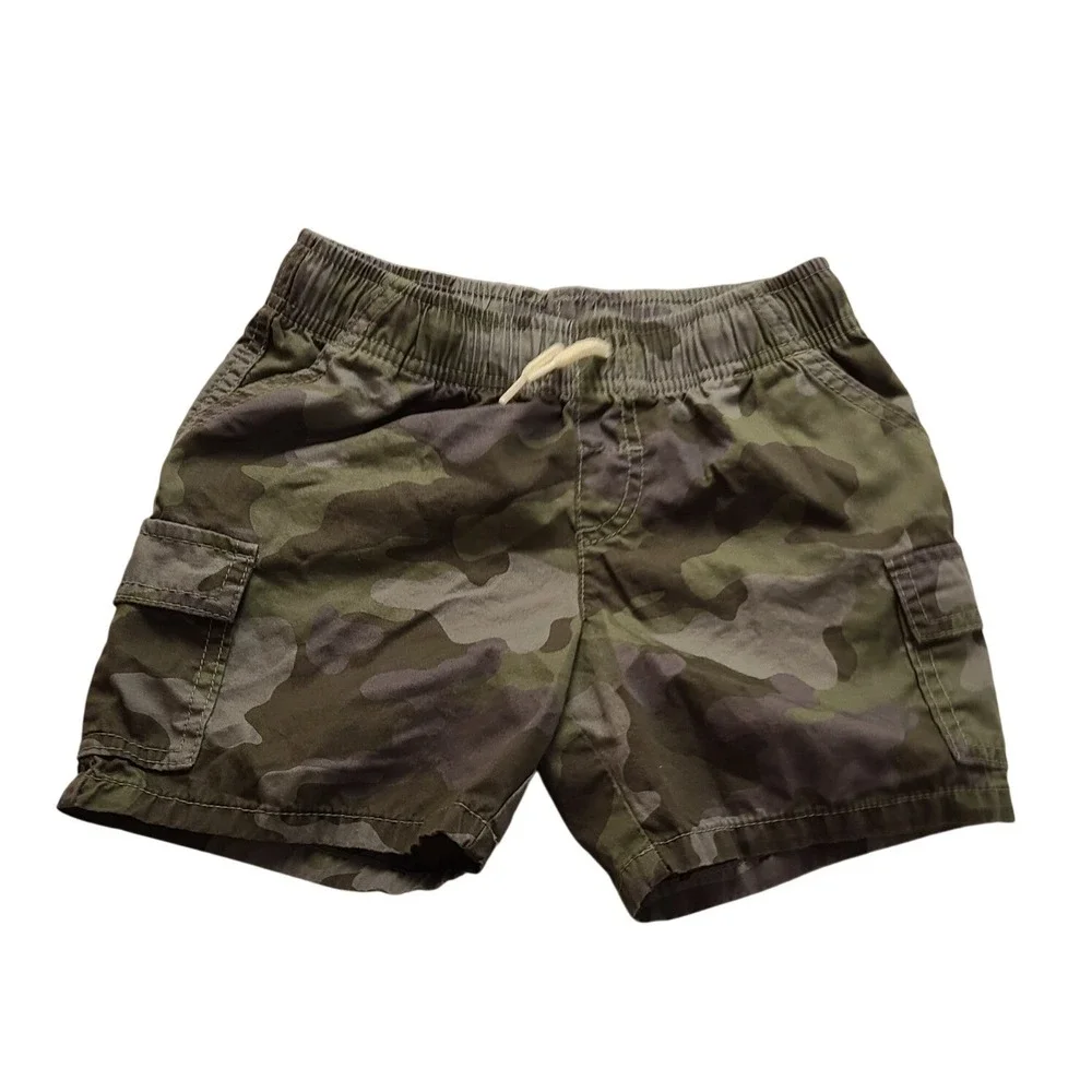 Cat & Jack Boys Camo Cargo Shorts Green Grey XS 4/5 Elastic Waist Drawstring